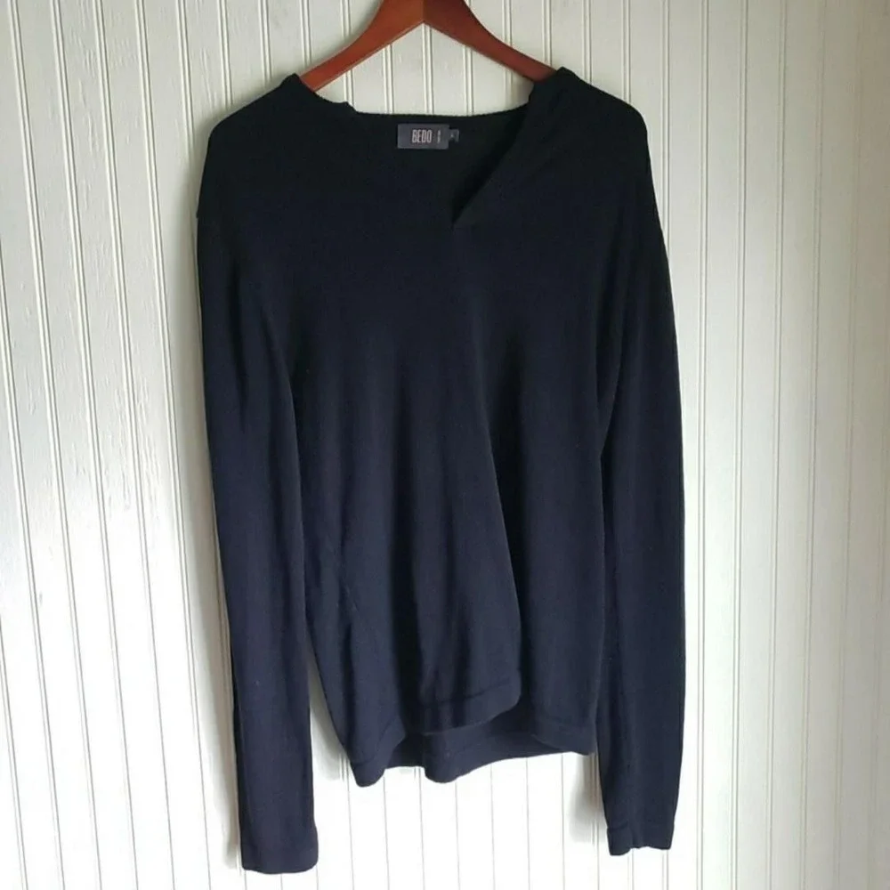 Bedo Sweater Mens Large Black V Neck Knit Pullover Long Sleeve Solid Casual